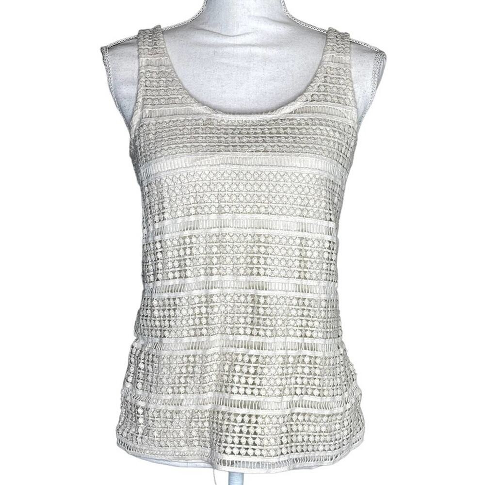 Maurices metallic crochet lined tank top women's medium beige cream